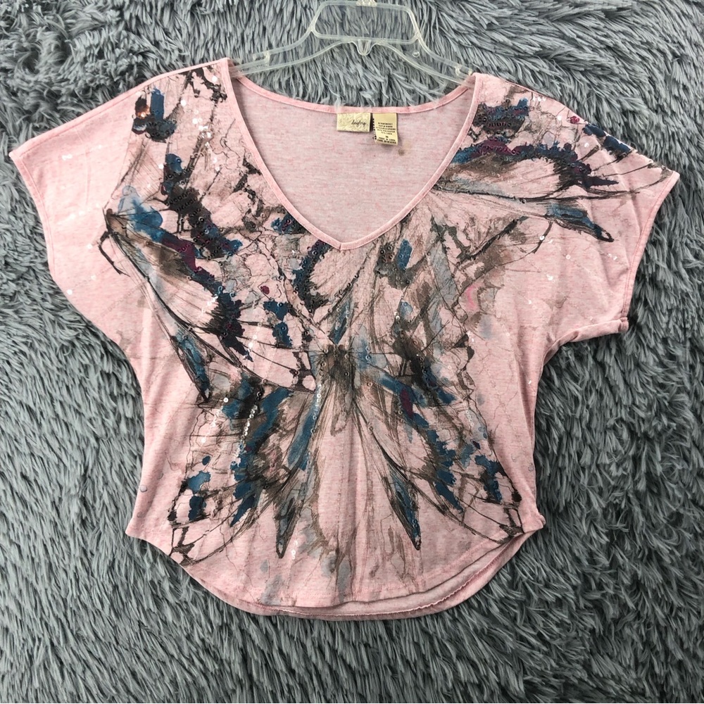 Daytrip Shirt Womens Medium Vneck Beautiful Sequins Pink Top